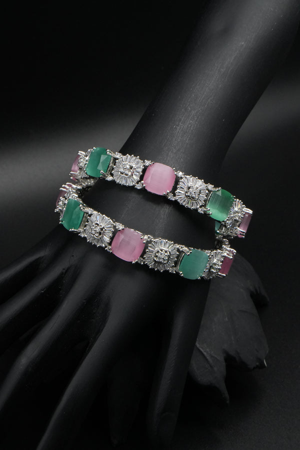 Dual-Tone Pink & Green Gemstone Bangles - Victorian Jaipur