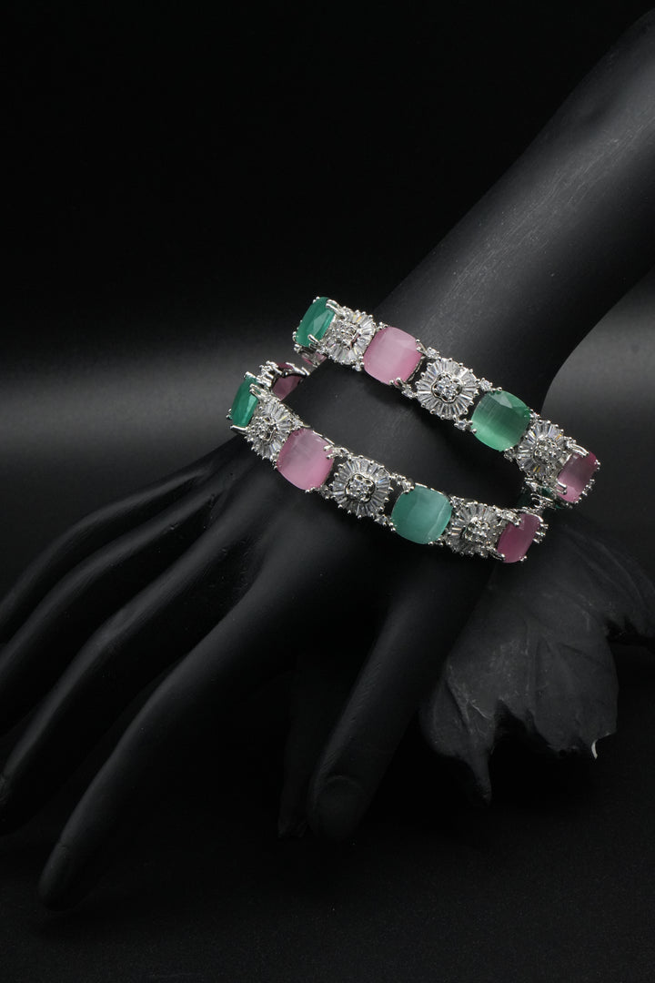 Dual-Tone Pink & Green Gemstone Bangles - Victorian Jaipur