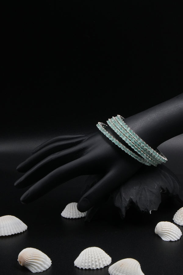 Elegant Mint Green Stone Bangles – Timeless Sophistication - Victorian Jaipur