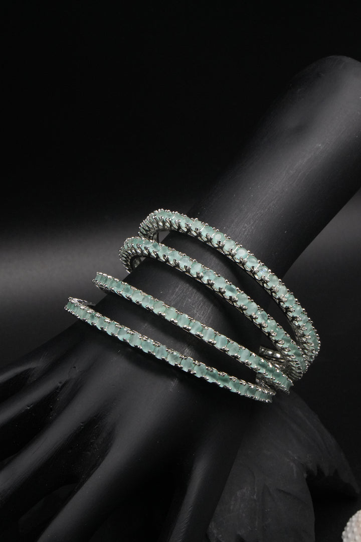 Elegant Mint Green Stone Bangles – Timeless Sophistication - Victorian Jaipur