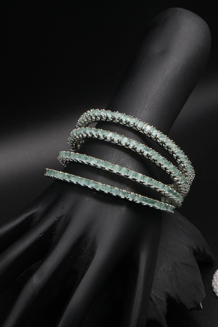 Elegant Mint Green Stone Bangles – Timeless Sophistication - Victorian Jaipur