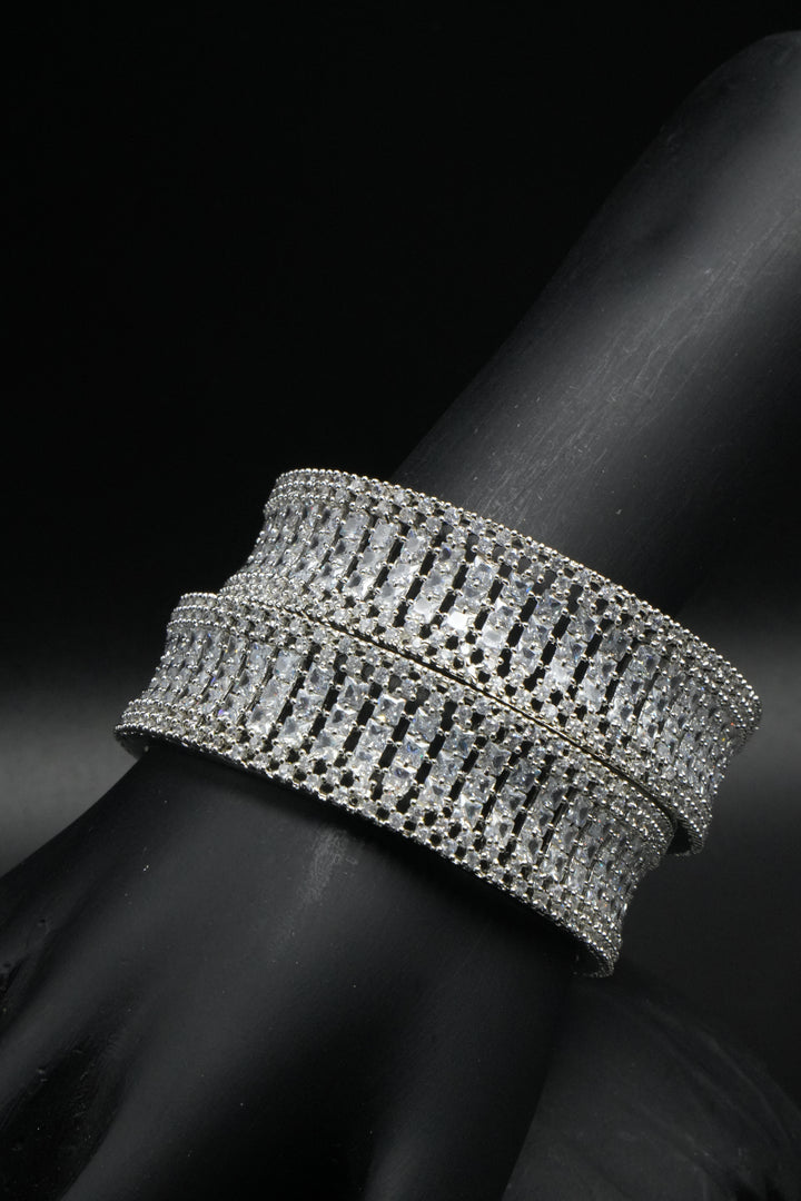 Elegant Silver Sparkle Bangles - Victorian Jaipur