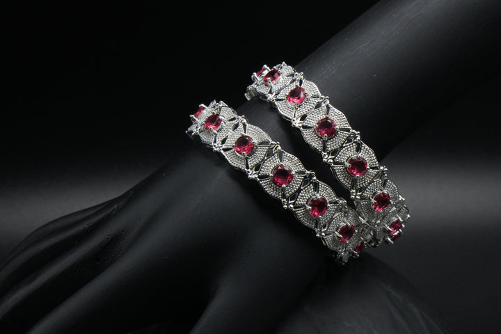Classic Ruby Pink Stone Bangles - Victorian Jaipur
