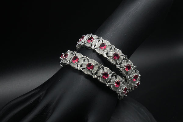 Classic Ruby Pink Stone Bangles - Victorian Jaipur