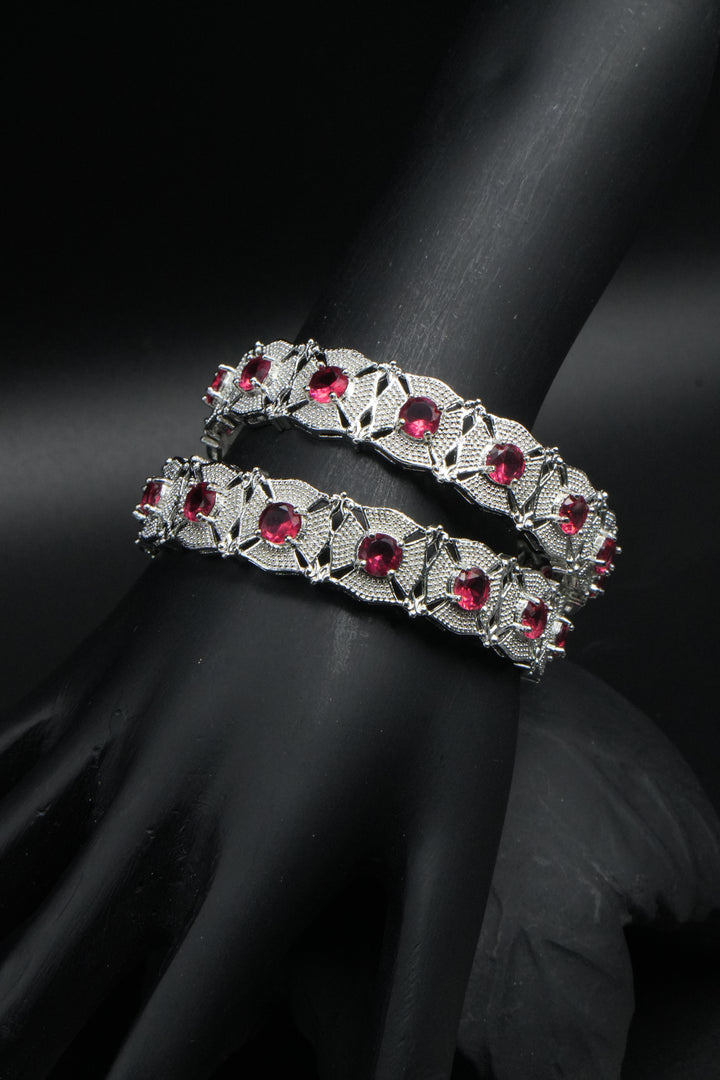 Classic Ruby Pink Stone Bangles - Victorian Jaipur
