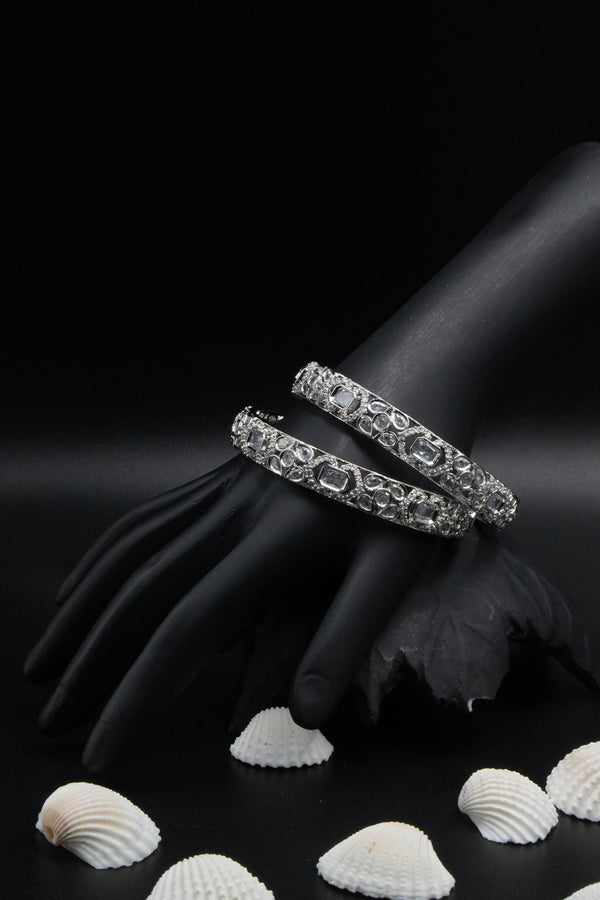 Vintage Kundan-Style Silver Bangles – Designer Collection - Victorian Jaipur