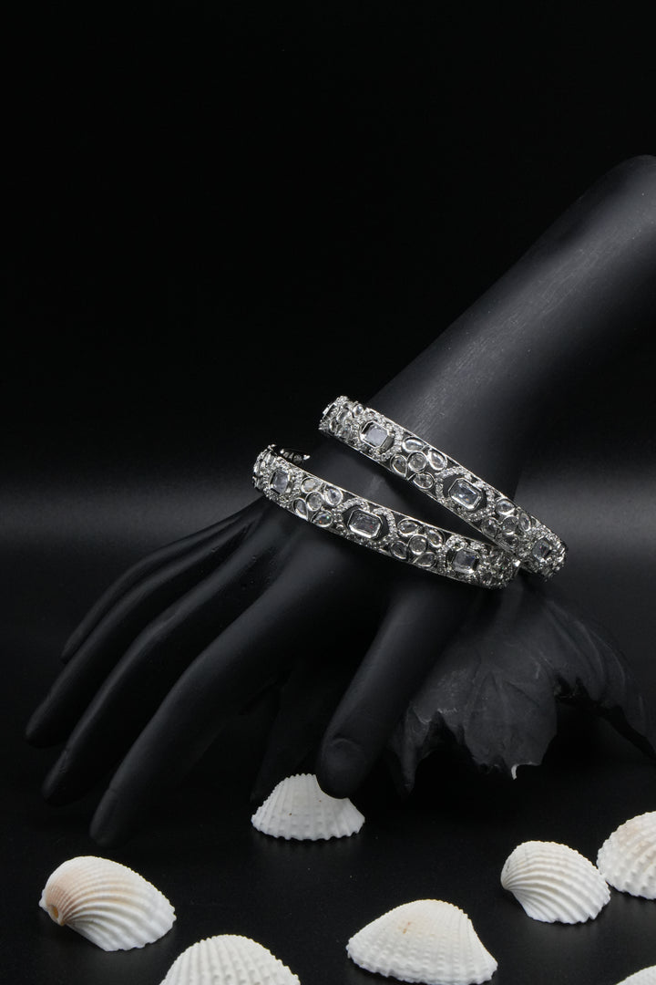 Vintage Kundan-Style Silver Bangles – Designer Collection - Victorian Jaipur