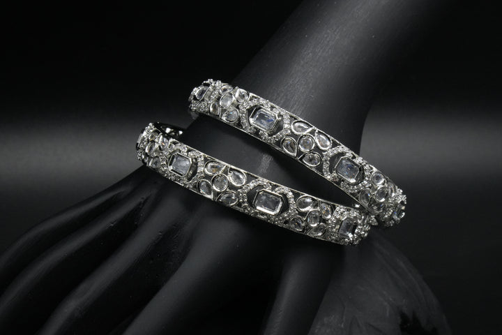 Vintage Kundan-Style Silver Bangles – Designer Collection - Victorian Jaipur