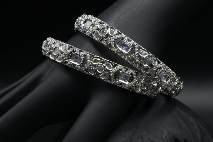 Vintage Kundan-Style Silver Bangles – Designer Collection - Victorian Jaipur