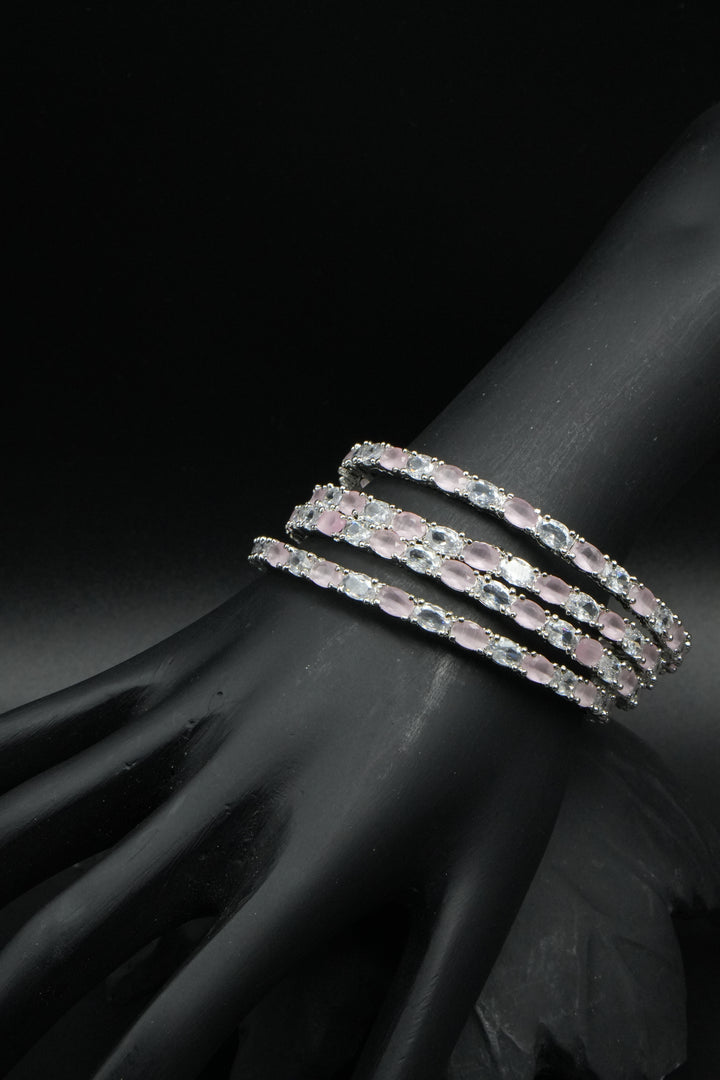 Graceful Pink & White Stone Bangles - Victorian Jaipur