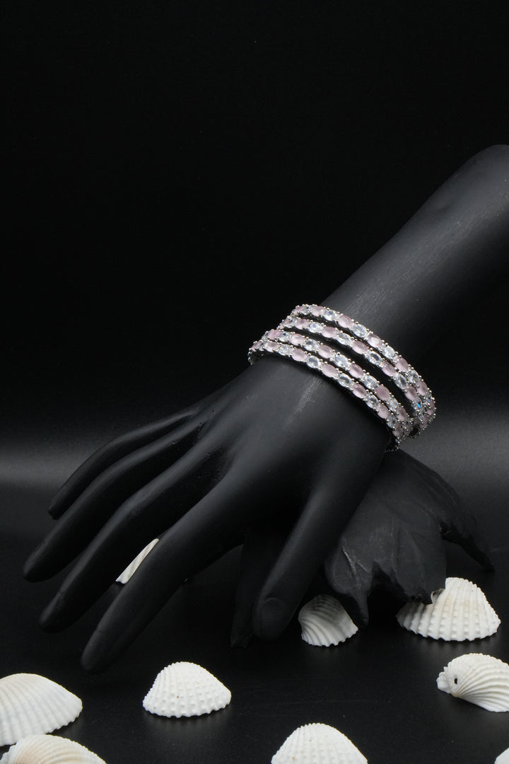 Graceful Pink & White Stone Bangles - Victorian Jaipur