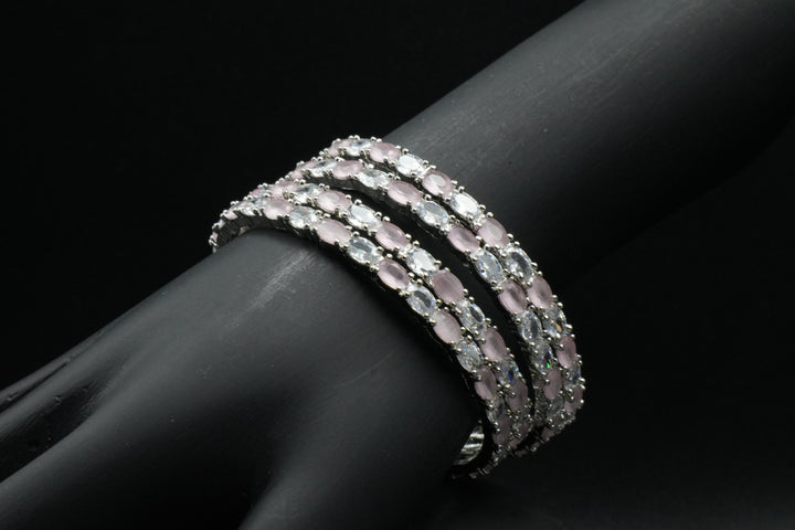 Graceful Pink & White Stone Bangles - Victorian Jaipur