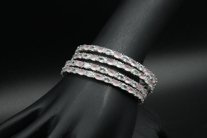 Graceful Pink & White Stone Bangles - Victorian Jaipur