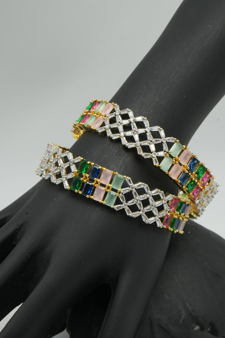 Opulent Sparkle – Crisscross Multicolour Bangles - Victorian Jaipur