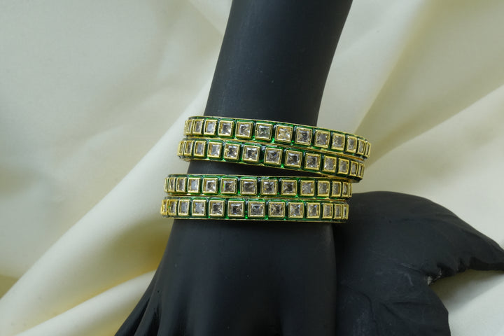 Heritage Charm – Square-Cut Kundan Style Bangles - Victorian Jaipur