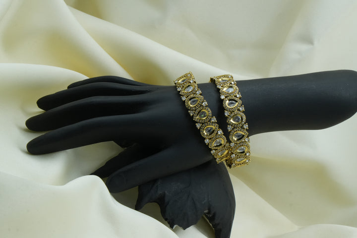 Gold-Plated Polki-Style Bangles with Teardrop Stones - Victorian Jaipur
