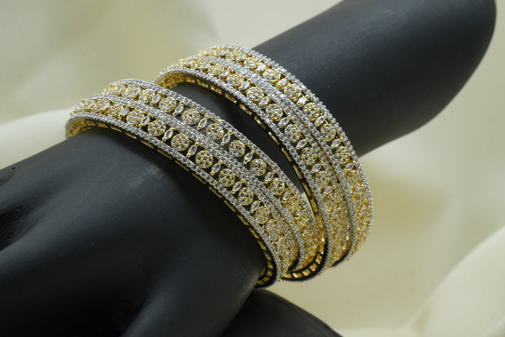 Dual-Tone Crystal-Studded Designer Bangles - Victorian Jaipur
