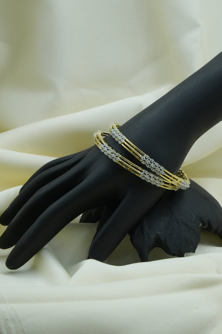 Minimalist Gold Bangles with Diamond Cluster Detailing - Victorian Jaipur