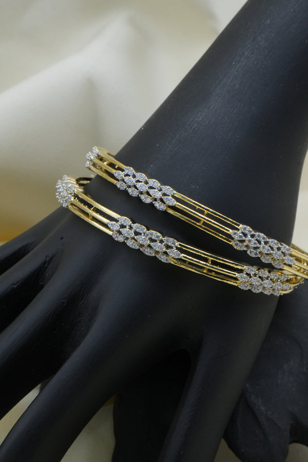 Minimalist Gold Bangles with Diamond Cluster Detailing - Victorian Jaipur