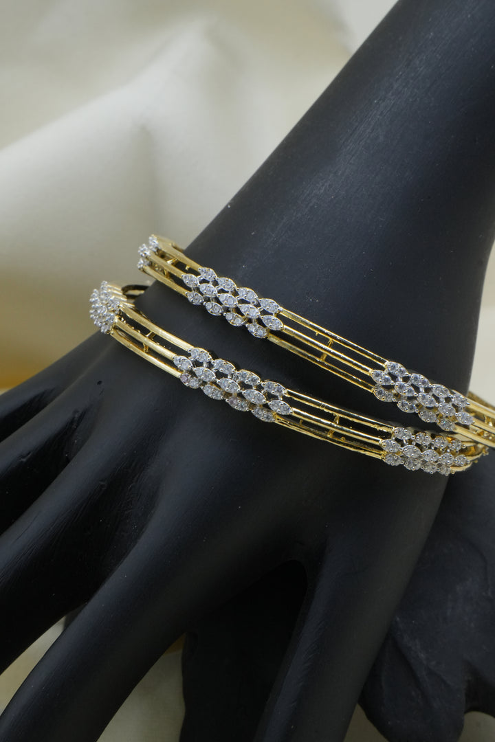 Minimalist Gold Bangles with Diamond Cluster Detailing - Victorian Jaipur