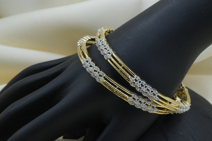 Minimalist Gold Bangles with Diamond Cluster Detailing - Victorian Jaipur