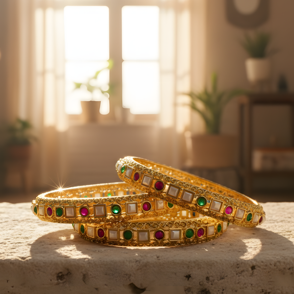 Gold Plated Bangle with White Square Stone Accent for Stylish Elegance