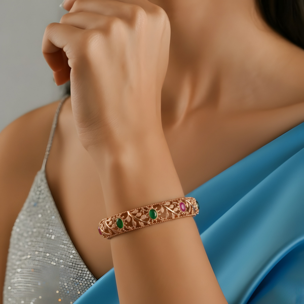 Gold Plated  Bangles with Gemstones and Pearls - Elevate Your Elegance