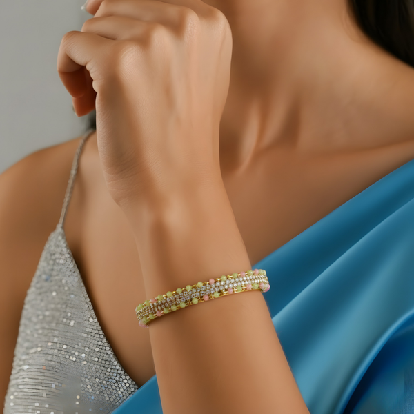 Elegant Pastel Beaded Gold-Plated Bangles