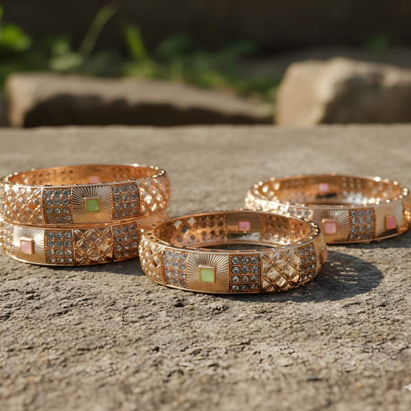 Elegant Radiance – Gold Plated Bangles with Sparkling Stone Detailing