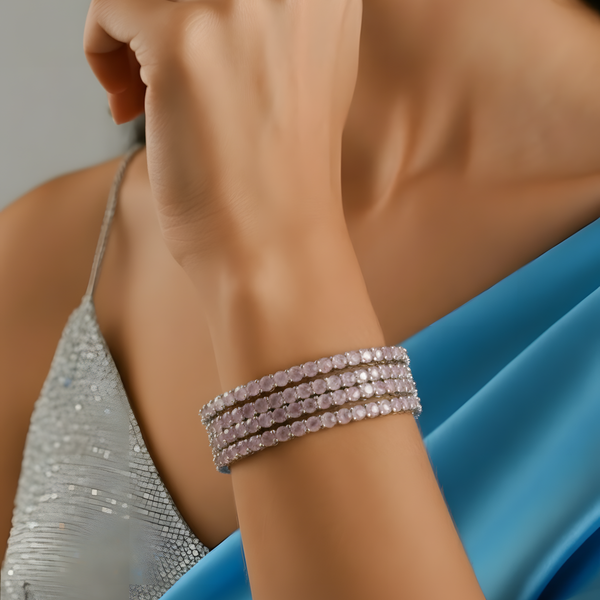 Blush Pink Stone Silver-Plated Bangles for Modern Elegance