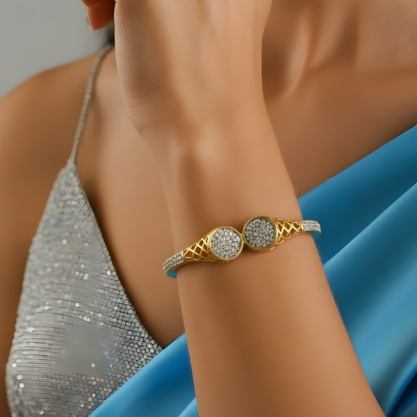 Luxury Gold Plated Bangle with Silver Stone Accents