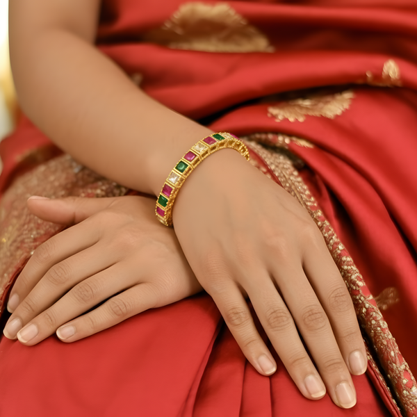 Stylish Gold-Plated Bangles with Multicolor Stones for Women