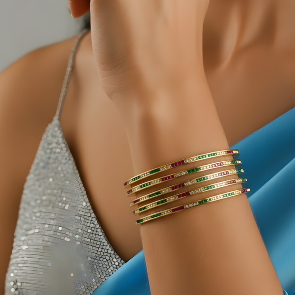 Luxury Golden Bangle Multicolor Stones - Exquisite Design and Elegance